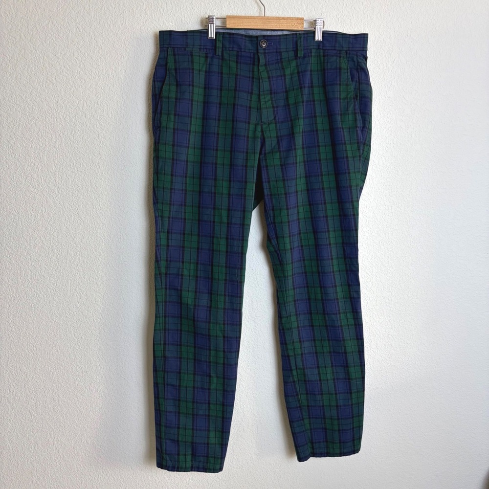 Vineyard Vines Mens Black Watch Plaid Breaker Pants Navy Green 38x32 Chinos